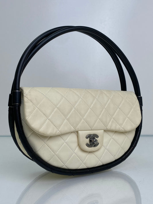 Chanel White & Black Lambskin Hula Hoop Bag SHW