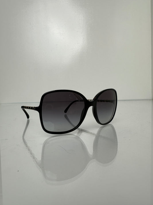 Chanel Black & Gold Chain Round Sunglasses