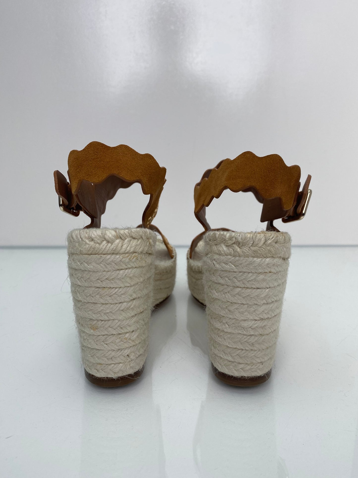Chloe Brown & Gold Studded Espadrille Wedges, 40