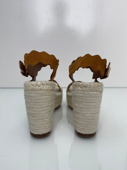 Chloe Brown & Gold Studded Espadrille Wedges, 40
