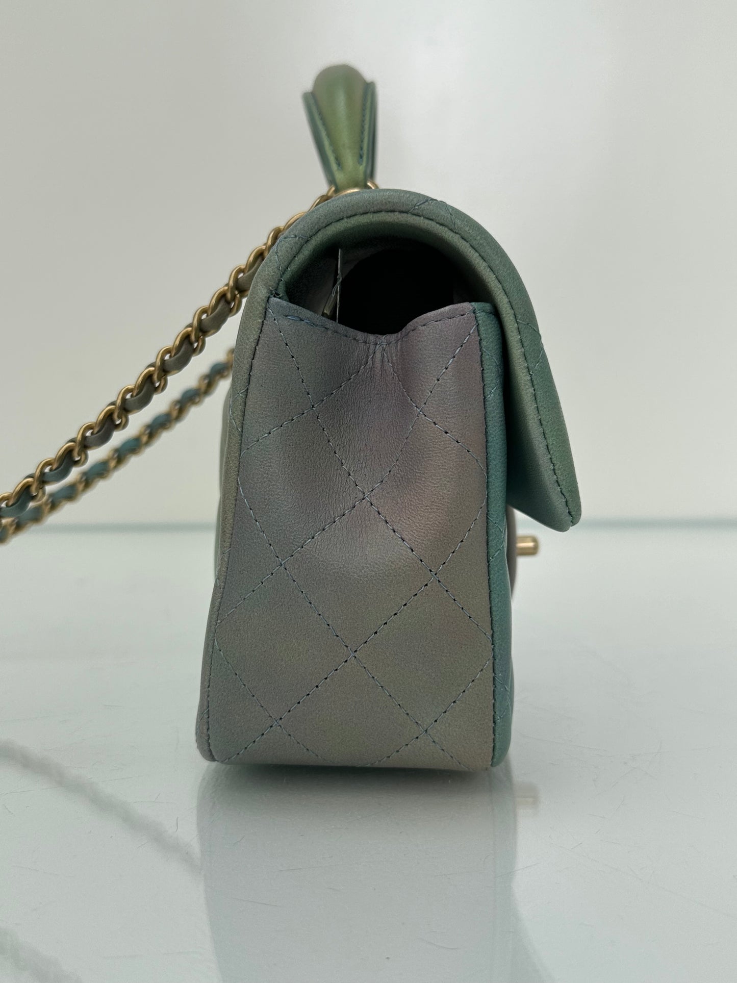 Chanel Green, Purple, & Blue Gradient Mini Rectangle Top Handle Bag GHW 22S