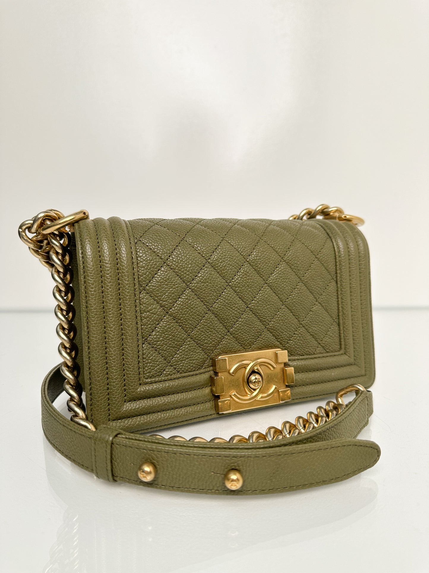 Chanel Boy Bag Small Army Green Caviar Leather Bag GHW