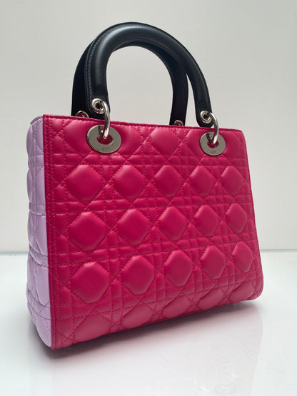 Christian Dior Pink & Black Medium Lady Dior Bag SHW