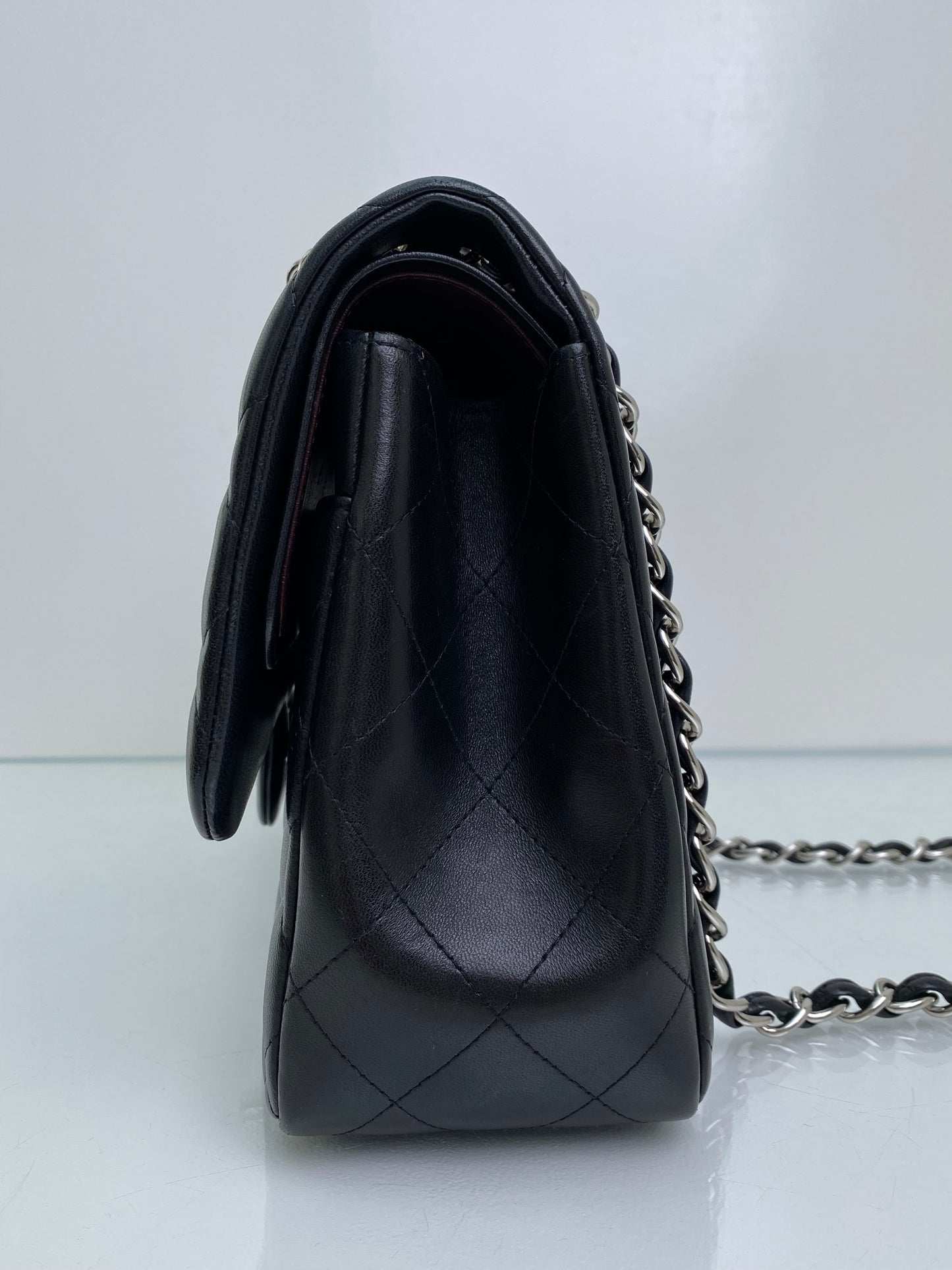 Chanel Black Classic Jumbo Lambskin Double Flap Bag SHW #19