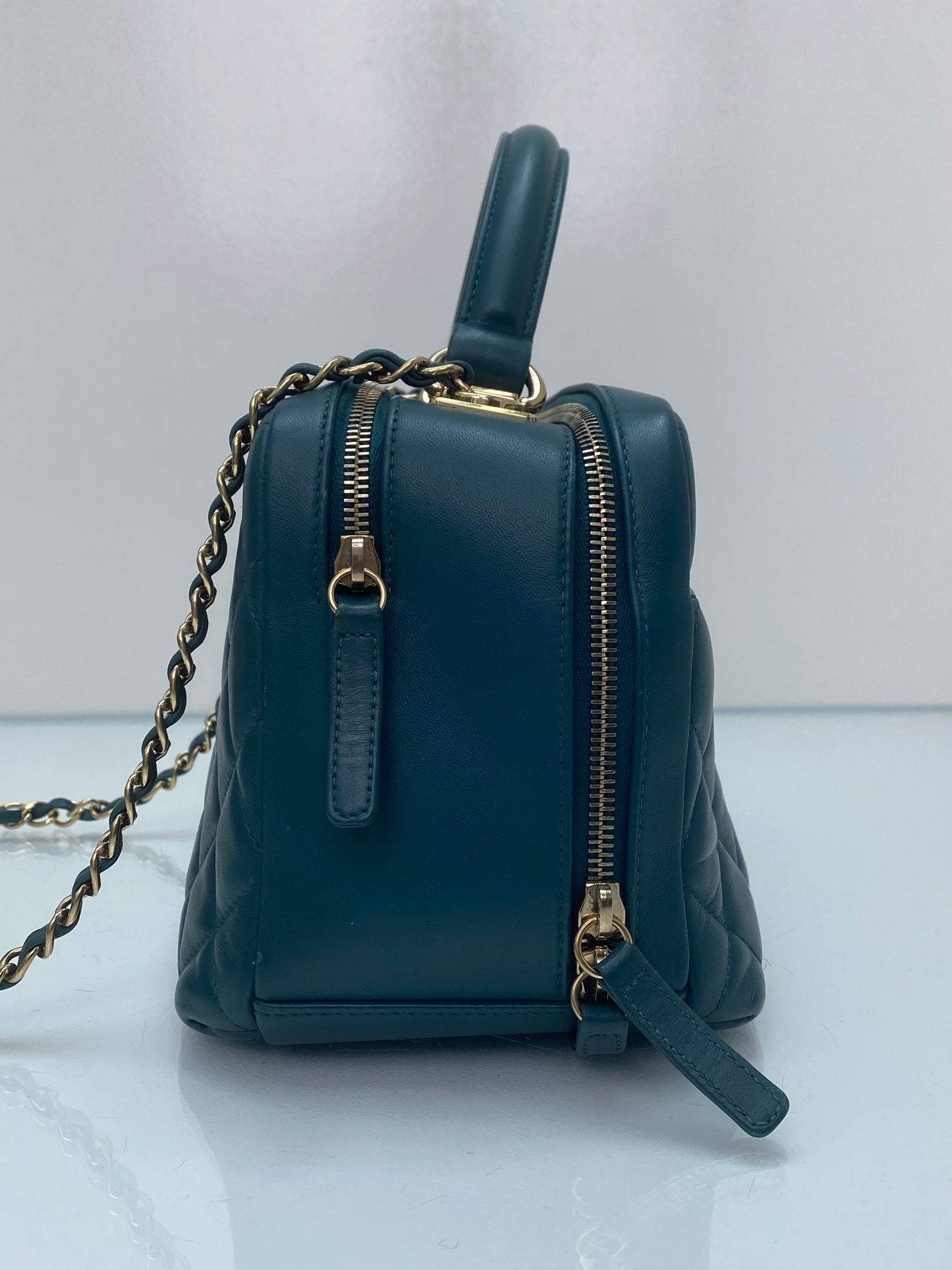 Chanel Teal Lambskin Medium Bowling Trendy Bag GHW #20