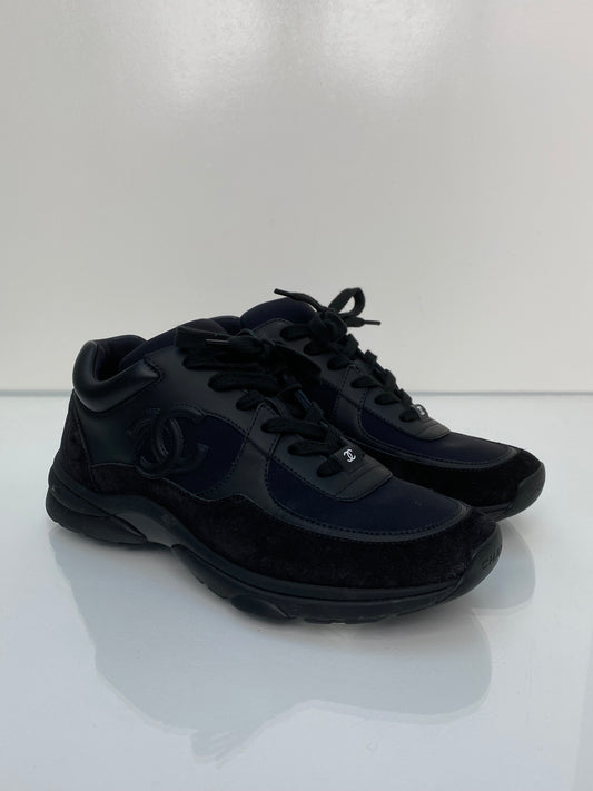 Chanel Black Nylon Calfskin Suede Trainers, 40