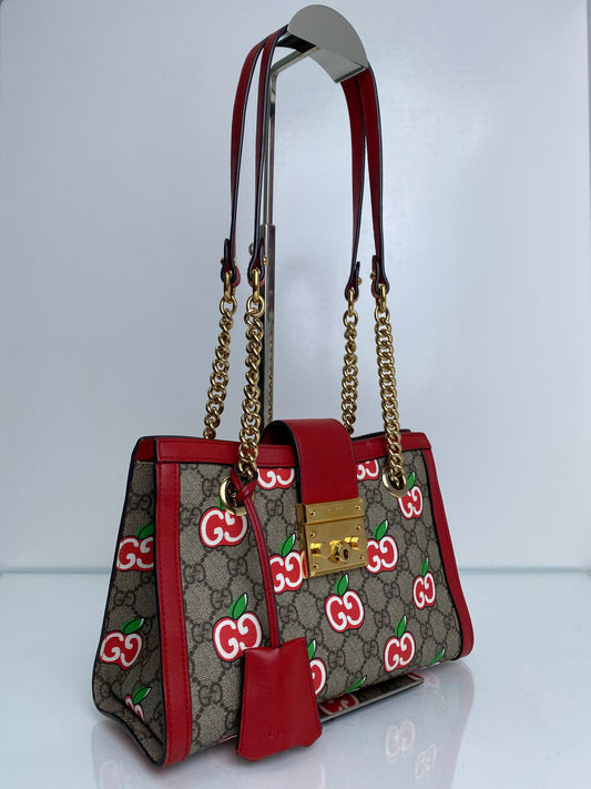 Gucci Red Supreme Apple Padlock Shoulder Bag GHW