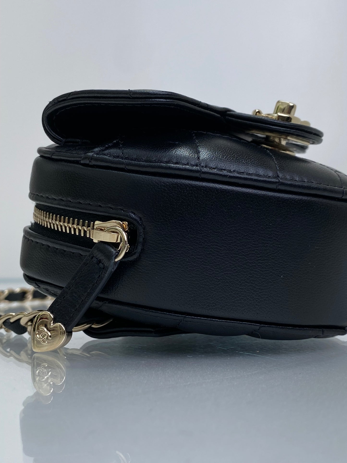 Chanel Black Mini CC In Love Quilted Lambskin Heart Bum Bag GHW
