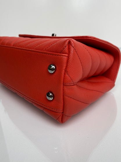 Chanel Red Chevron Coco Handle Bag SHW
