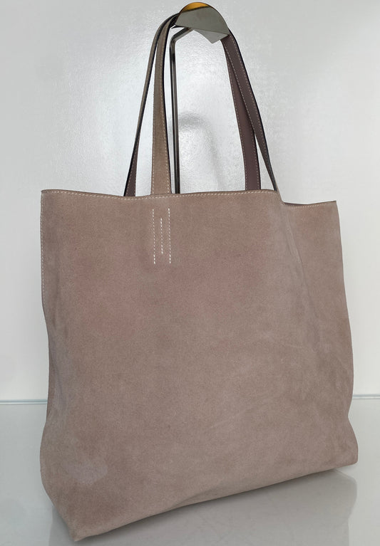Hermes Double Sens 45 Reversible Suede Taupe Tote