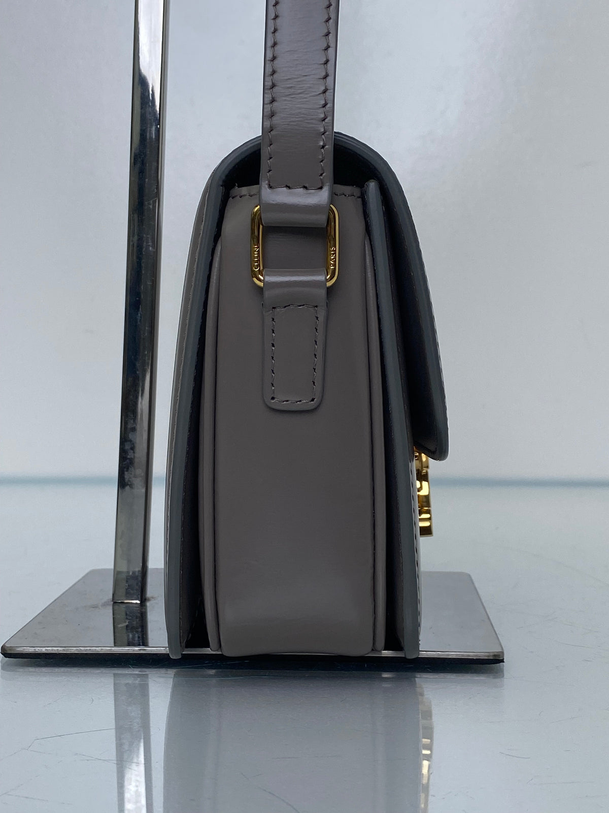 Celine Teen Pebble Grey Triomphe Bag in Shiny Calfskin