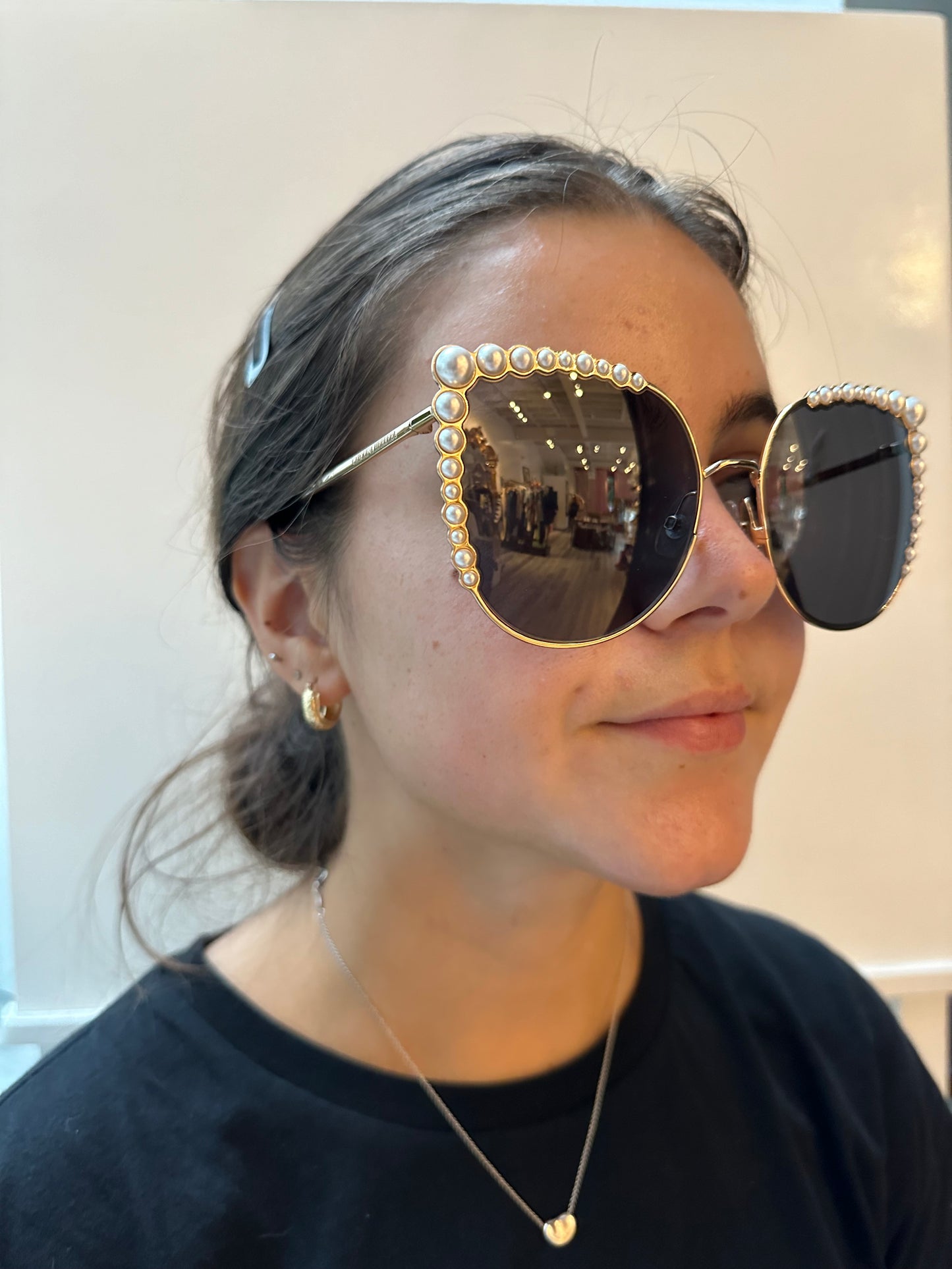 Carolina Herrera Pearl Studded Cat Eye Sunglasses