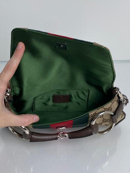 Gucci Supreme & Web Stripe Horsebit GG Small Shoulder Bag SHW