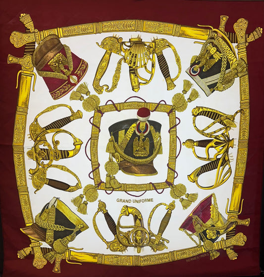 Hermes ‘Grand Uniforme’ Burgundy & Cream Scarf