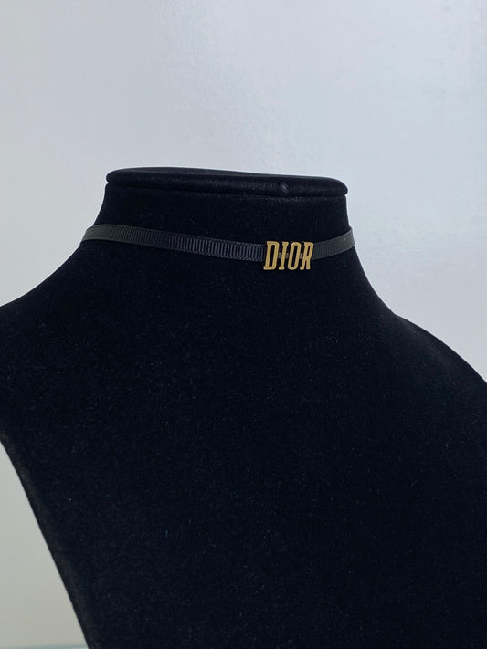 Dior Black & Bronzed ‘DIOR’ Ribbon Choker Necklace