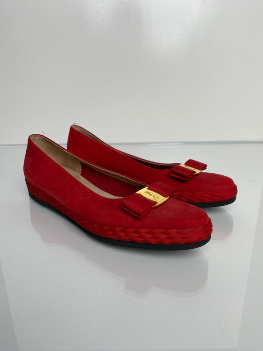 Salvatore Ferragamo Red Bow Ballet Flats, 8.5