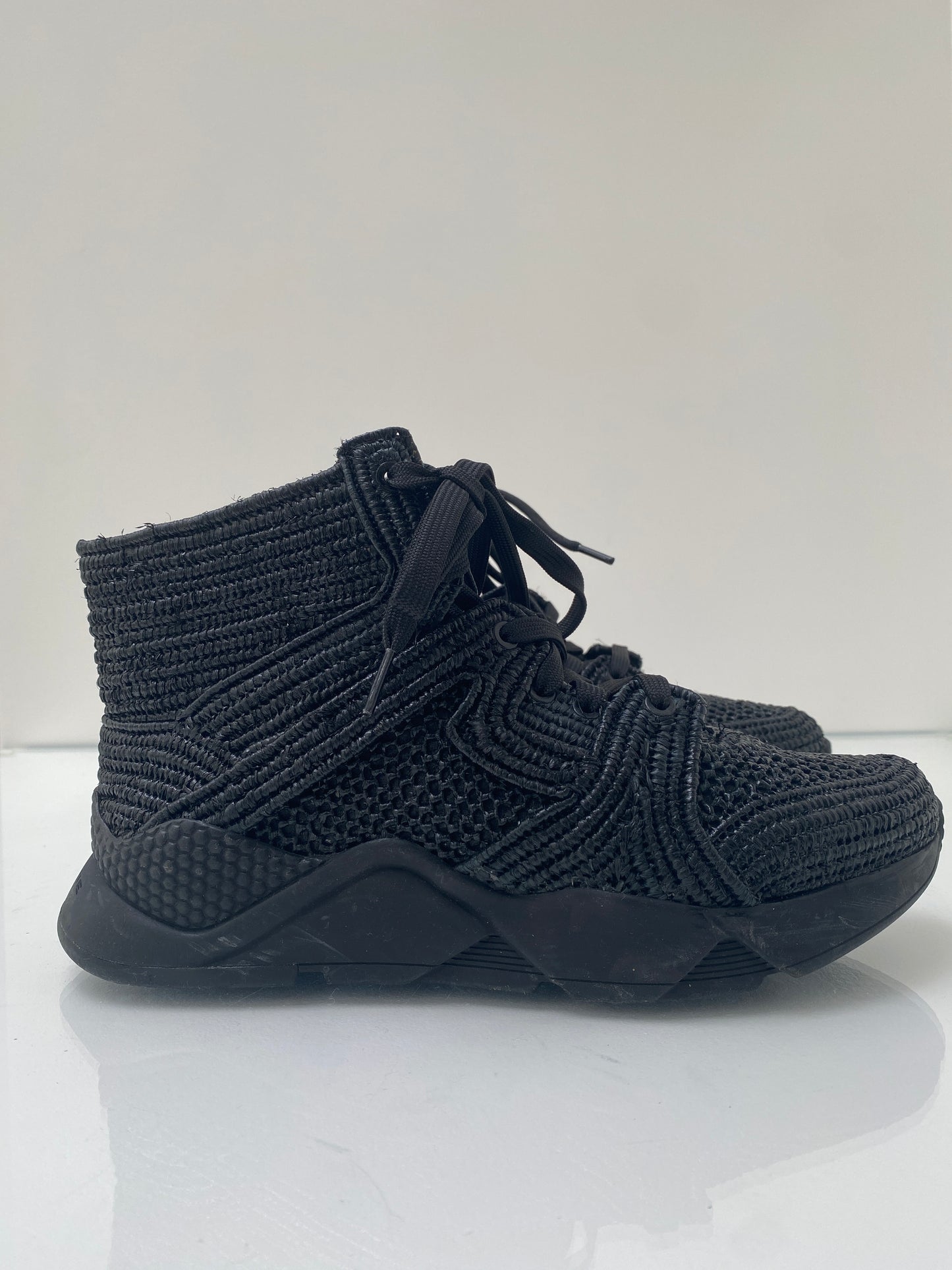 Clergerie Black Raffia Sneakers, 40