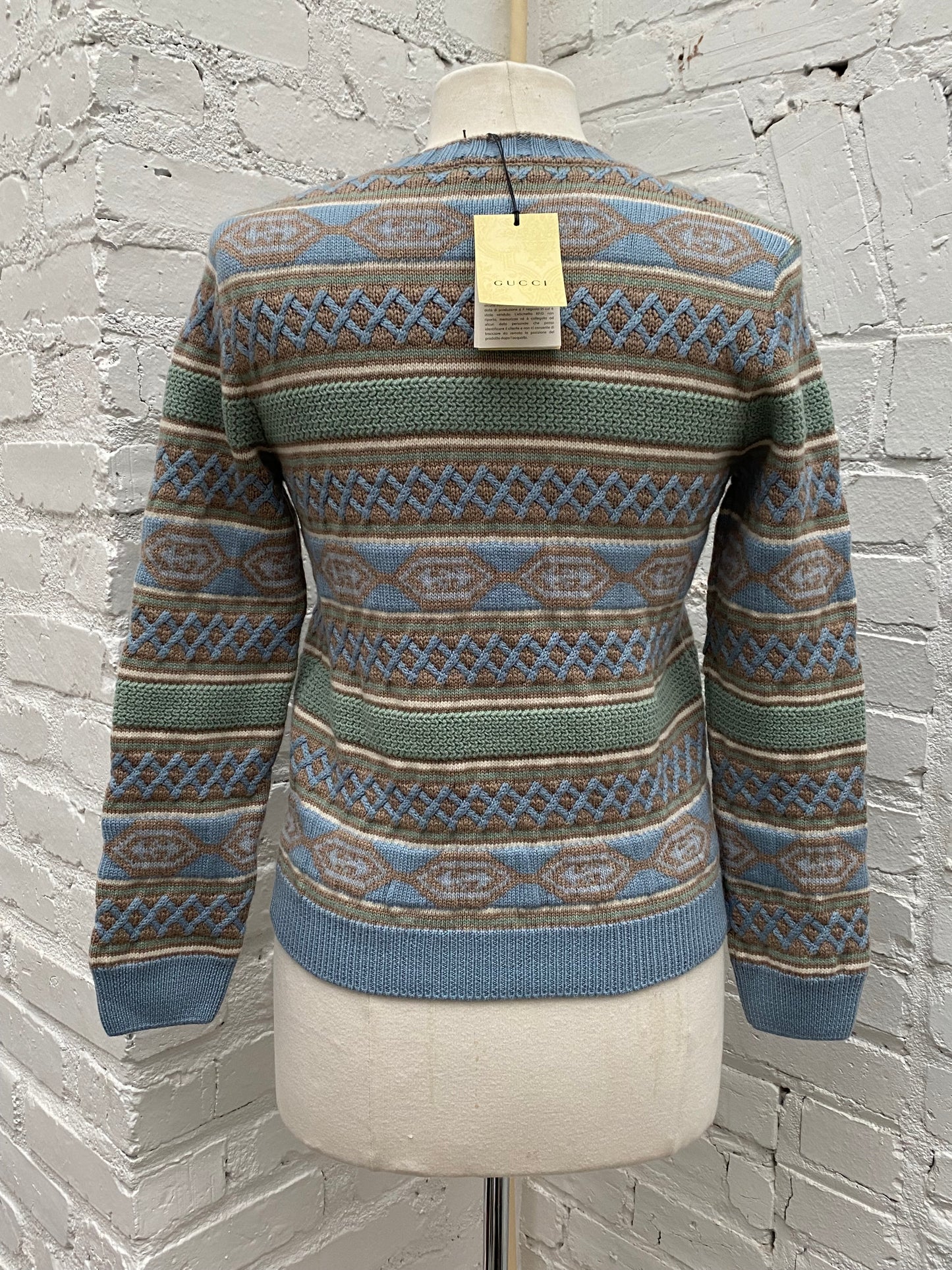 Gucci Kids Green/Blue/Tan GG Striped Pullover, 10Y