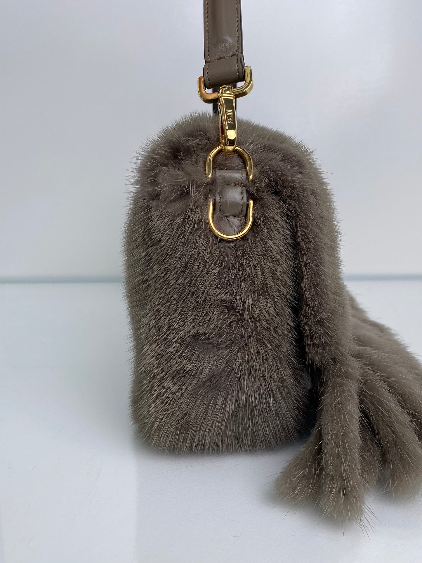 Fendi Grey Mink Fringe Baguette Bag GHW