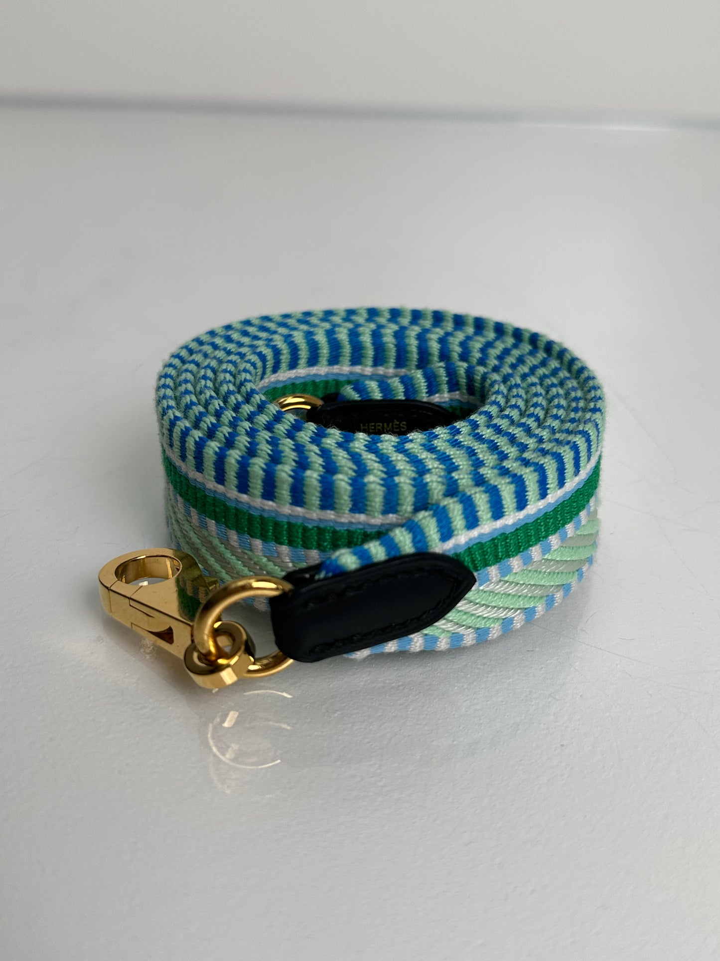 Hermes Teal & White Sangle Strap GHW