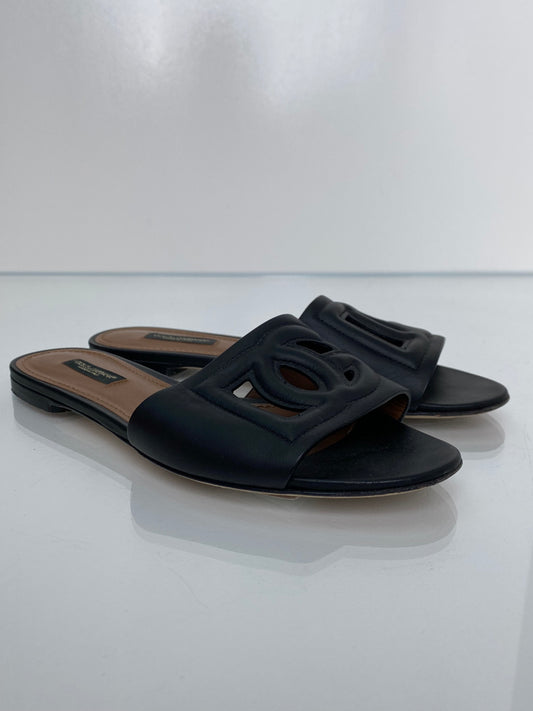 Dolce & Gabbana Black Logo Sandals, 36