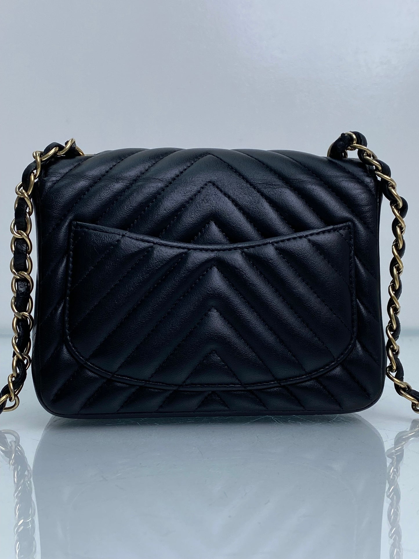 Chanel Black Chevron Lambskin Classic Mini Square Flap Bag GHW #23