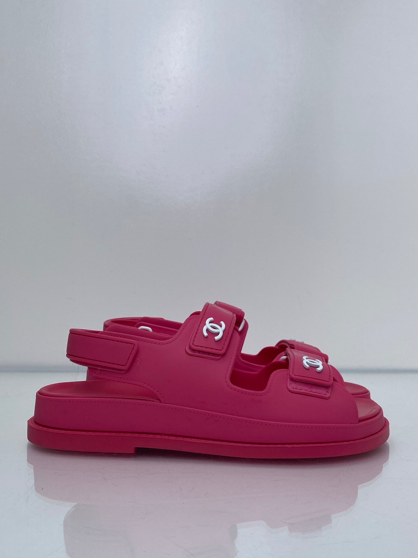 Chanel Pink Rubber CC Logo Dad Sandals, 37