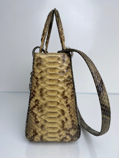Christian Dior Lady Dior Yellow & Black Python Bag SHW