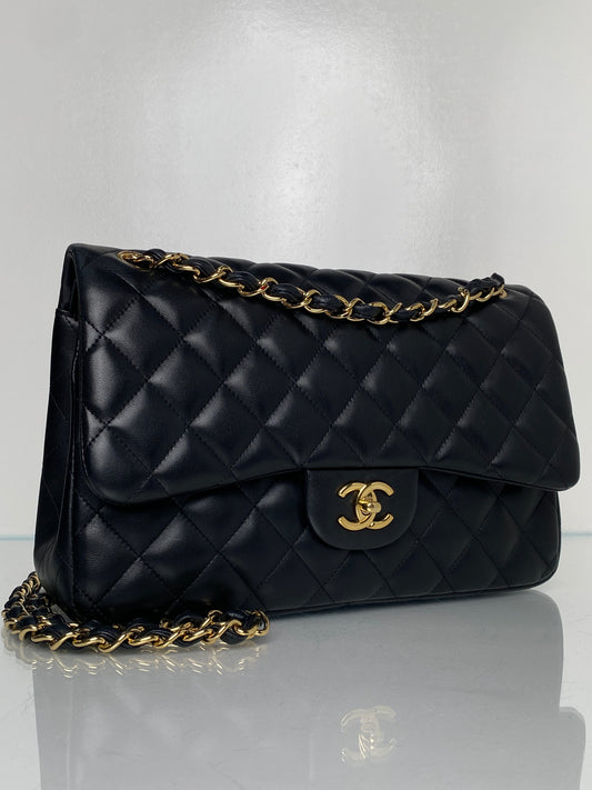 Chanel Black Lambskin Classic Jumbo Double Flap Bag GHW #14