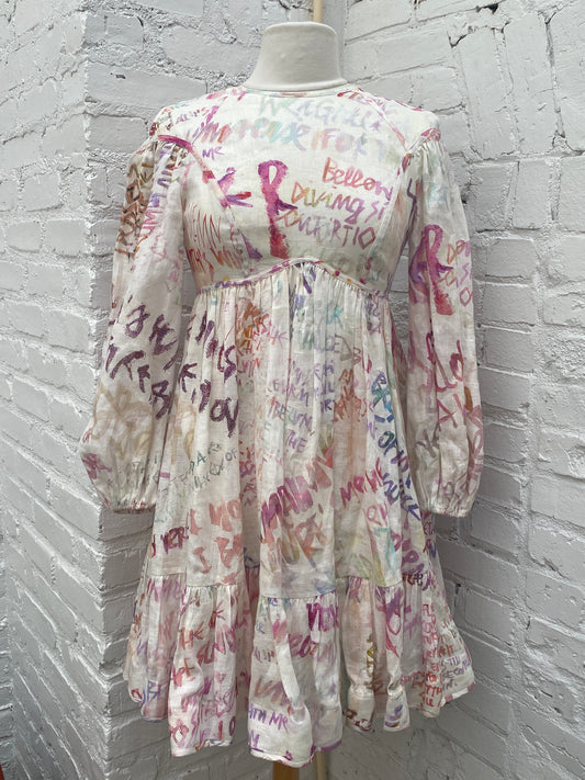 Zimmerman Cream & Watercolor Word Graphic Dress, 0