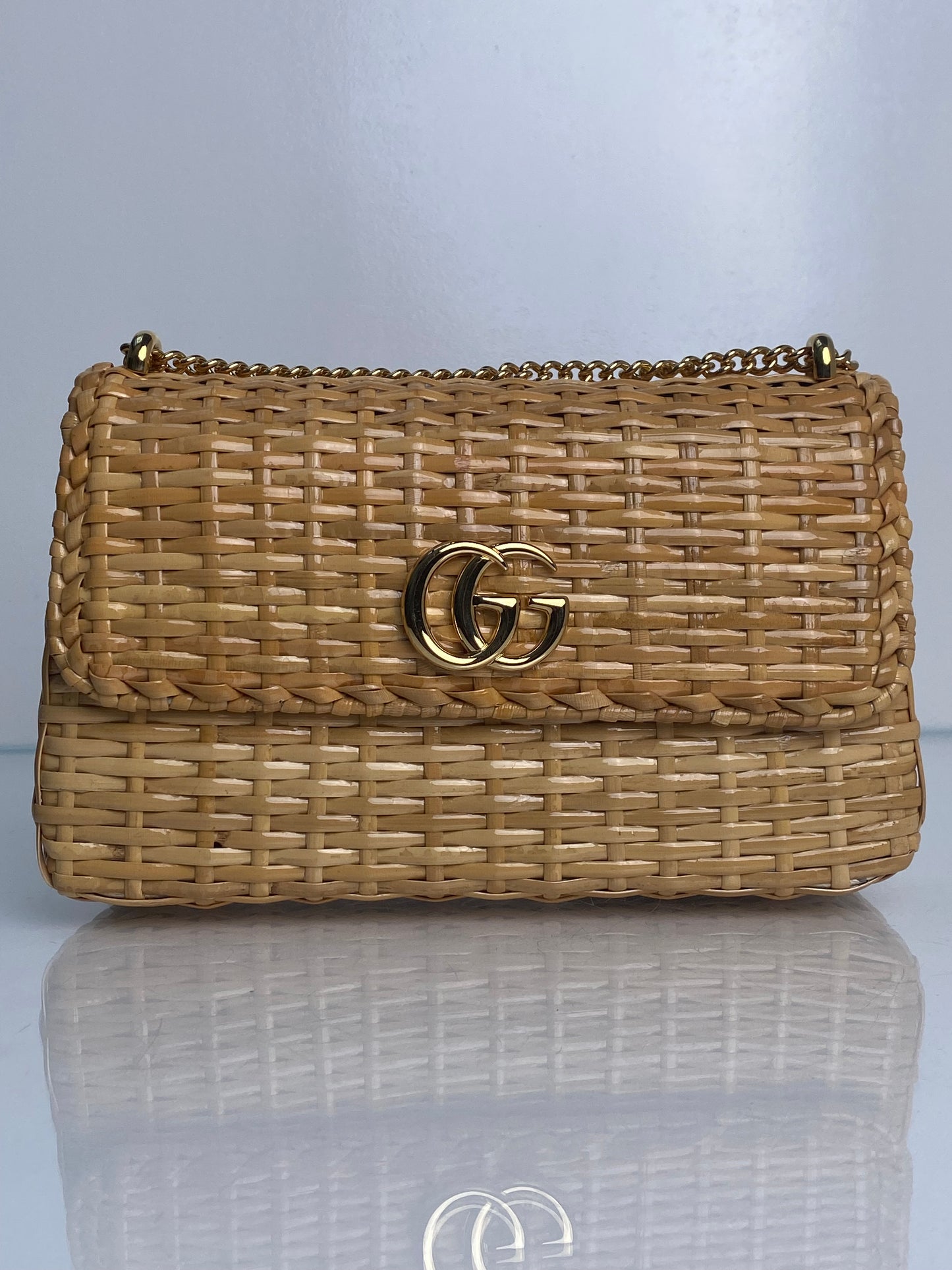 Gucci Tan GG Wicker Basket Crossbody Bag GHW