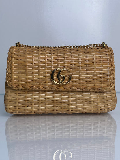 Gucci Tan GG Wicker Basket Crossbody Bag GHW
