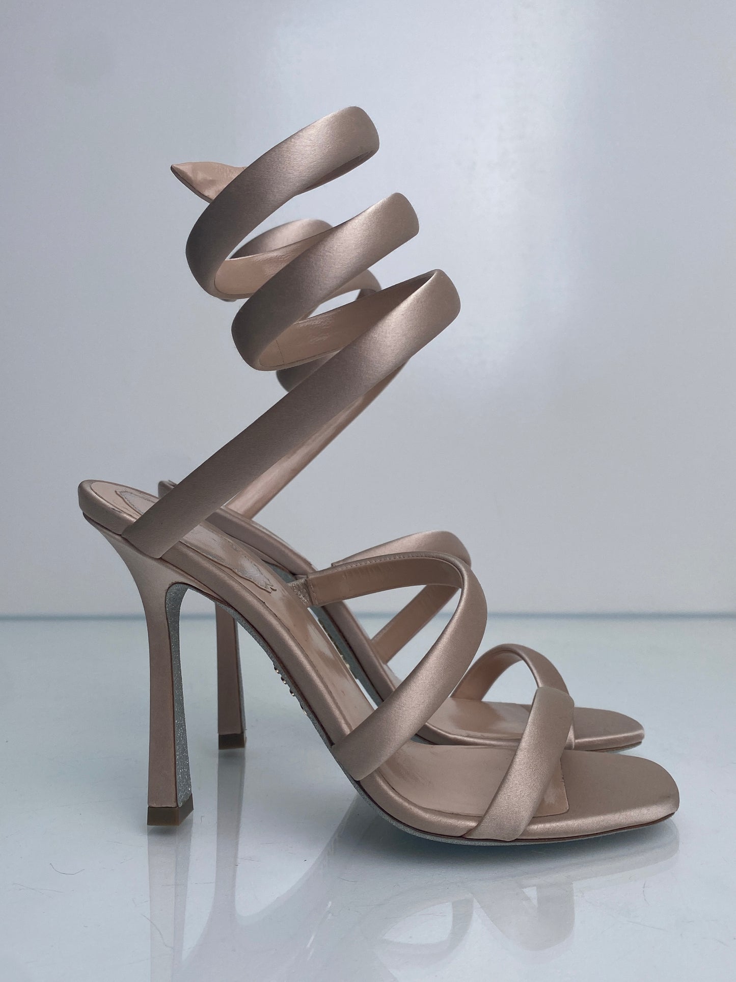 Renee Caovilla Pink Satin Wrap Heels, 36.5