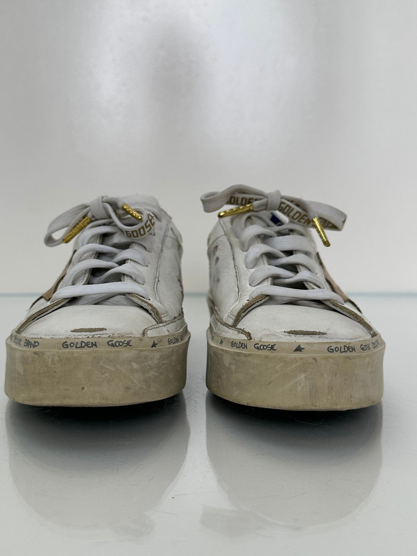 Golden Goose White & Gold “NYC” & “Paris” Hi Star Sneakers, 37