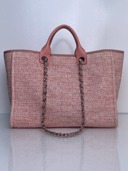 Chanel Pink Glitter Deauville Tweed Medium Tote Bag SHW