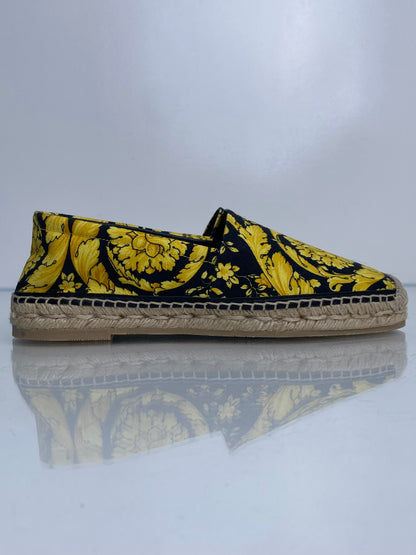 Versace Gold & Black Patterned Canvas Espadrille Flats, 39