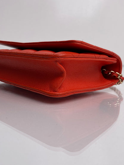 Chanel Orange Poppy Caviar Wallet On Chain LGHW