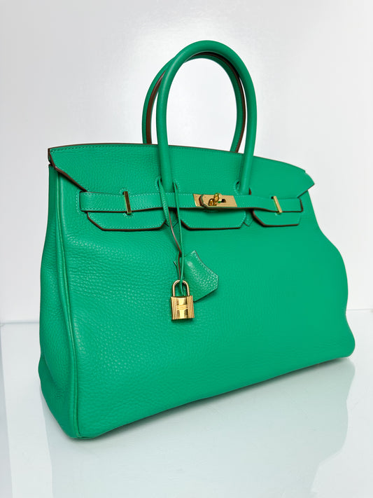 Hermes Birkin 35 Menthe Clemence GHW #P