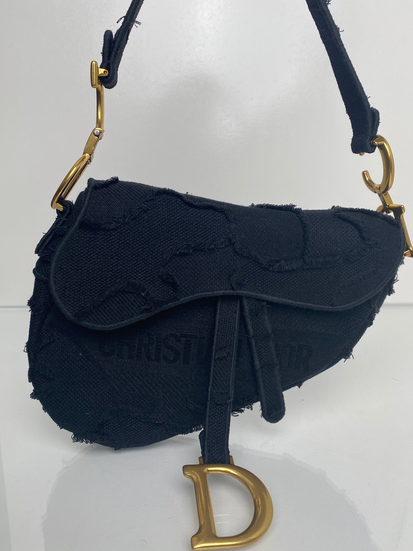 Dior Black Canvas Embroidered Saddle Bag GHW