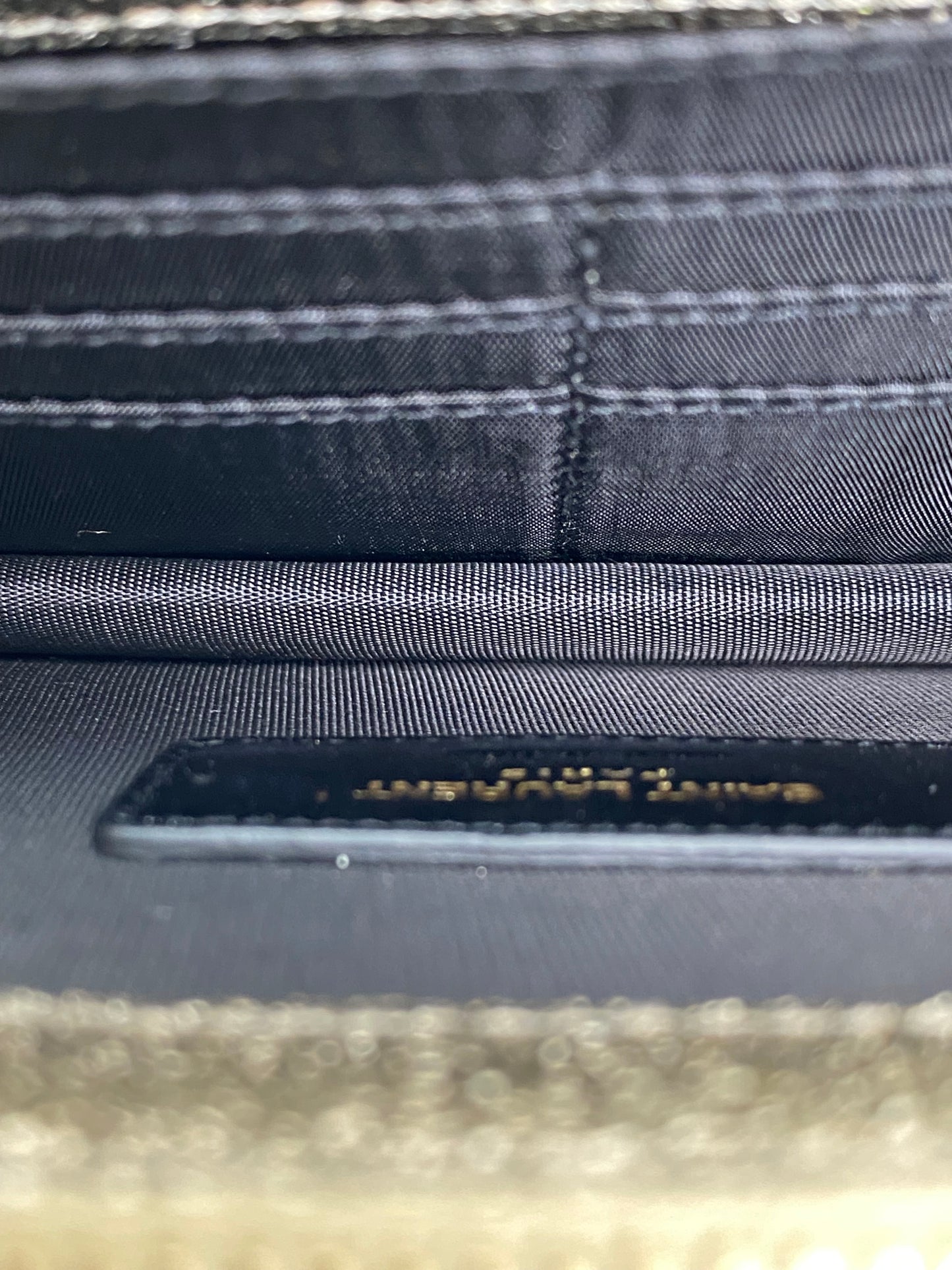 Saint Laurent Cassandra Silver Metallic Chevron Wallet On Chain GHW