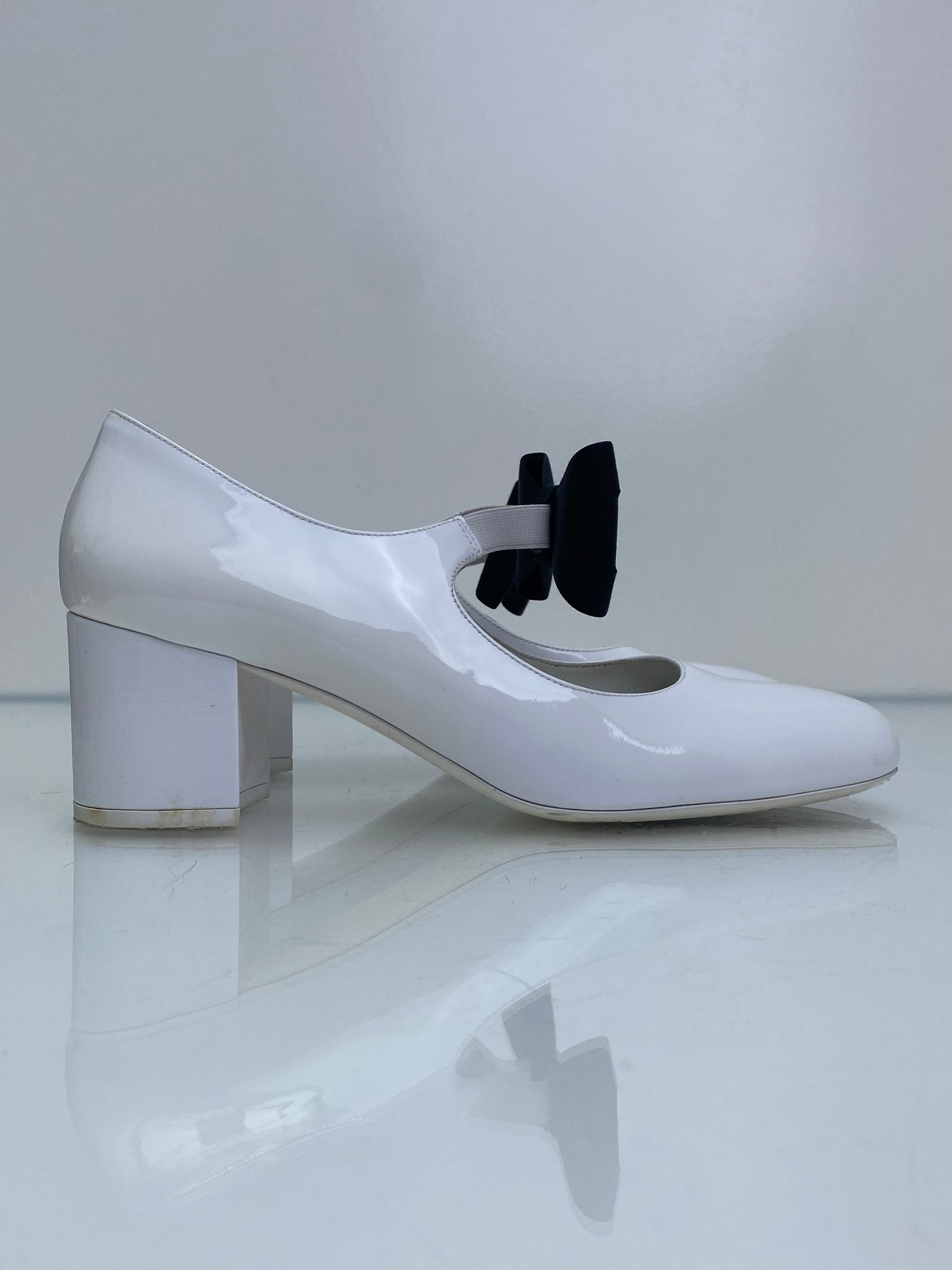 Chanel White Patent Mary Jane Heels, 42