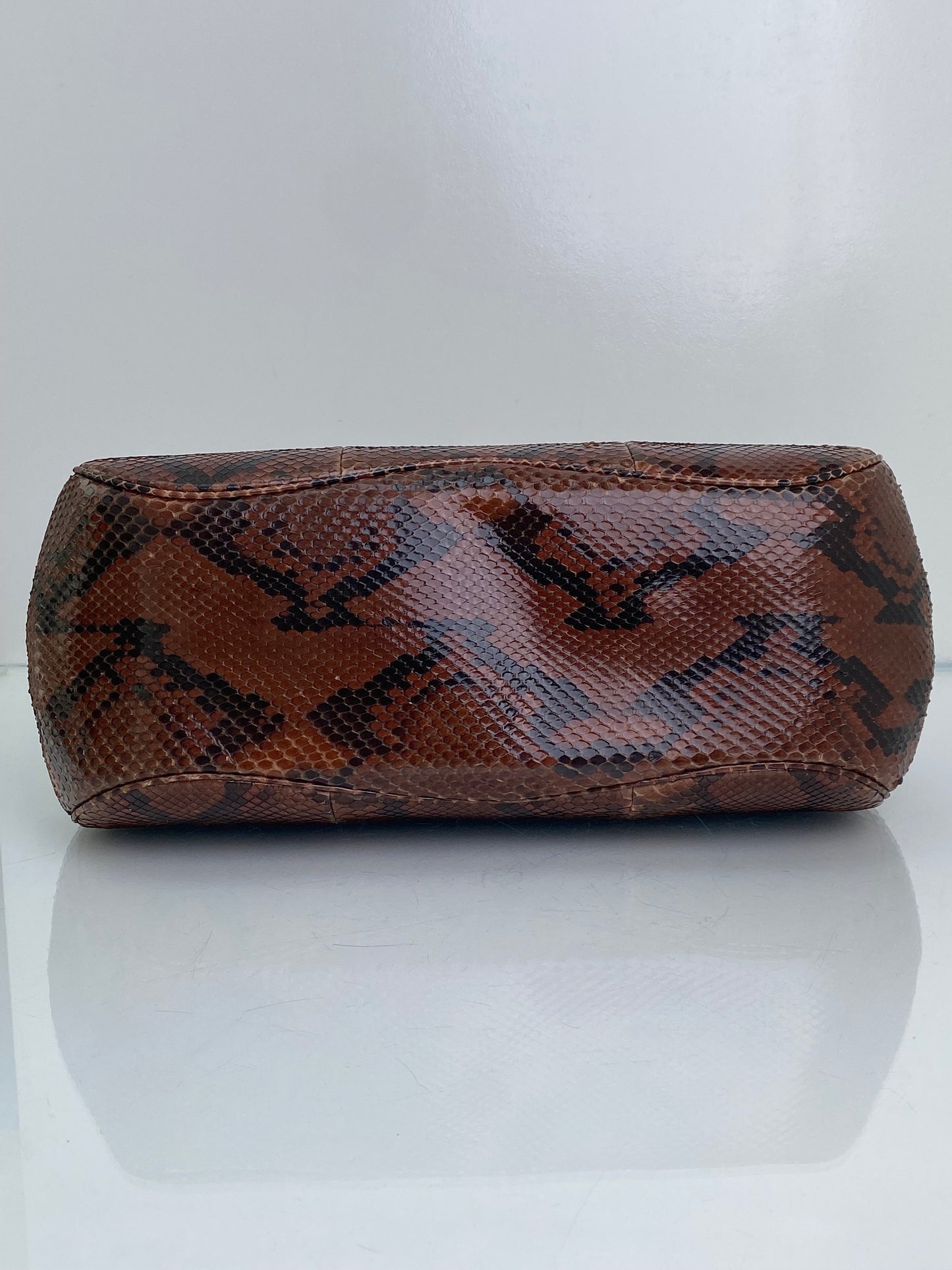 Gucci Brown Lady Lock Python & Bamboo Top Handle Bag SHW