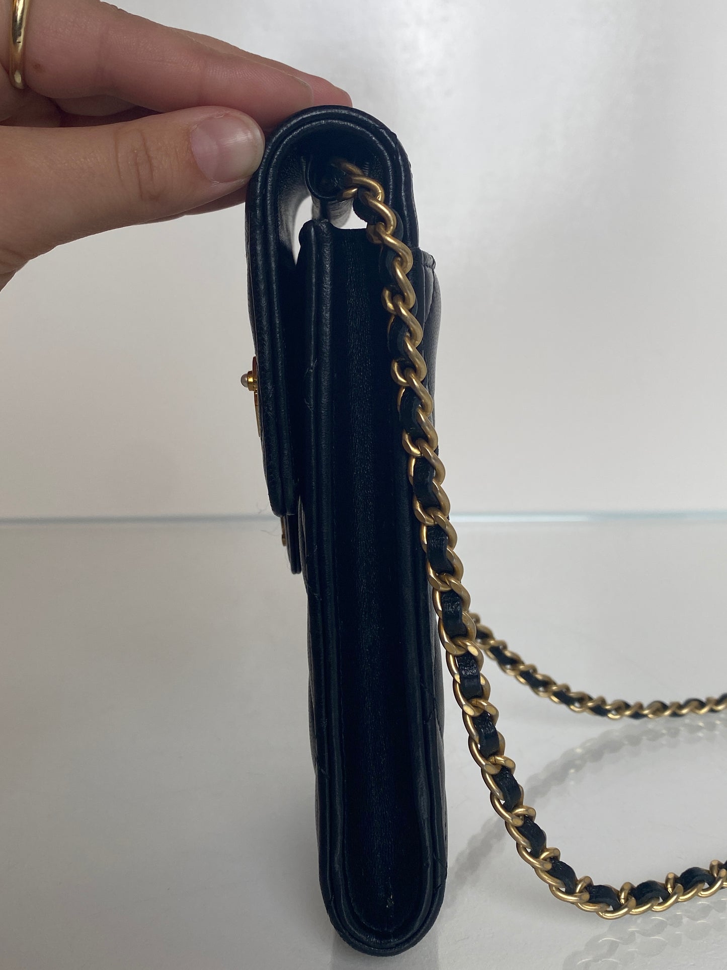 Chanel Black Quilted Lambskin Rue Cambon Phone Holder Crossbody Bag GHW