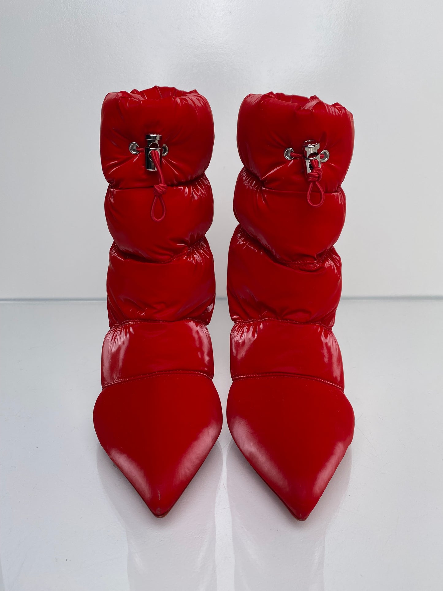 Christian Louboutin Red Puffer Heeled Booties, 39