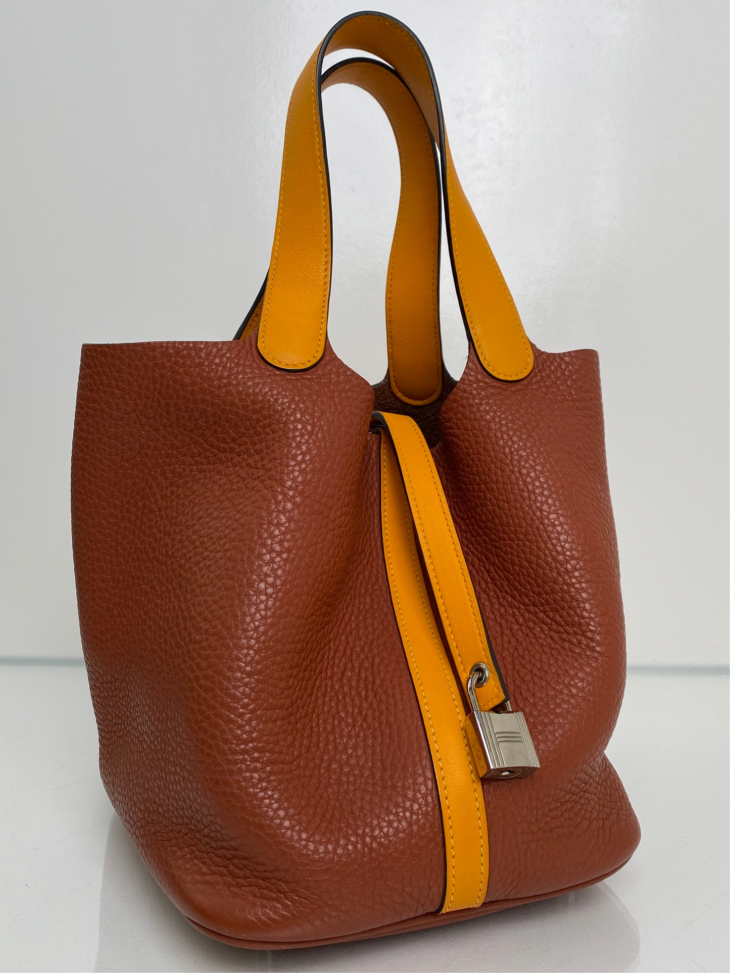 Hermes Picotin MM Cuivre / Jaune D'or Clemence PHW #X