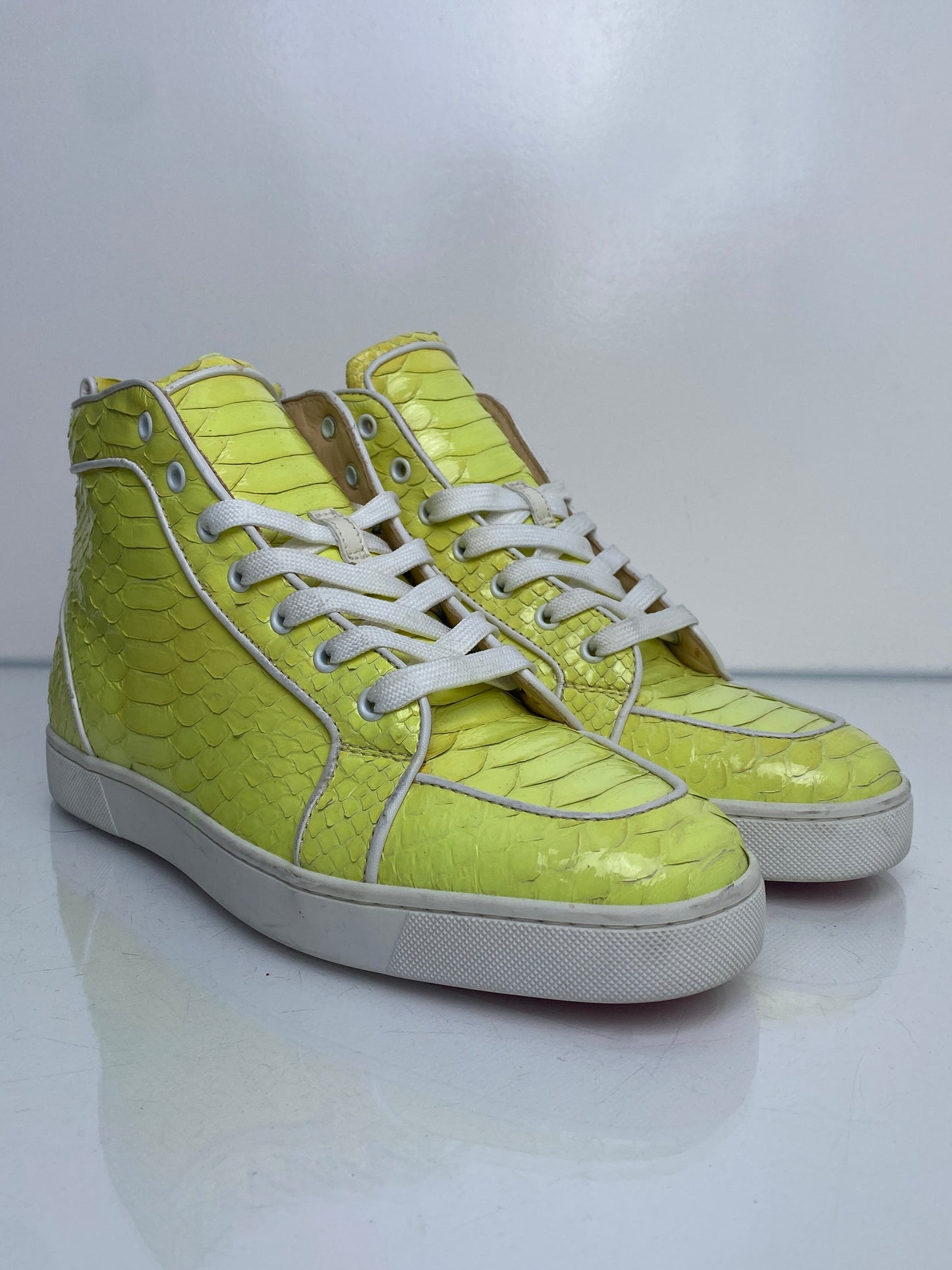 Christian Louboutin Yellow Python High-Top Sneakers, 43