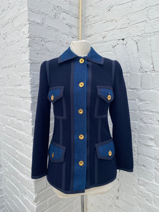 Chanel Denim & Navy Blazer Jacket, 38