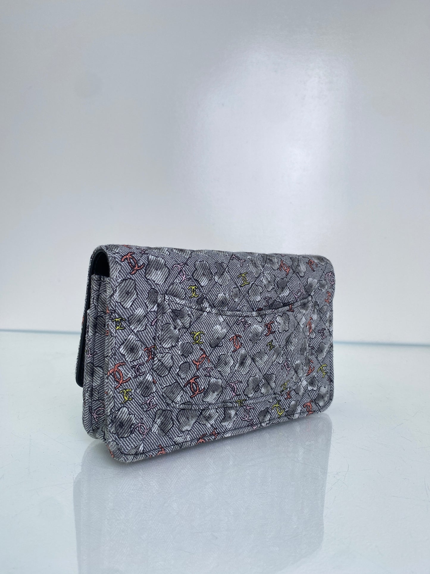 Chanel Grey & Multi Canvas CC Cloud Wallet On Chain Bag SHW