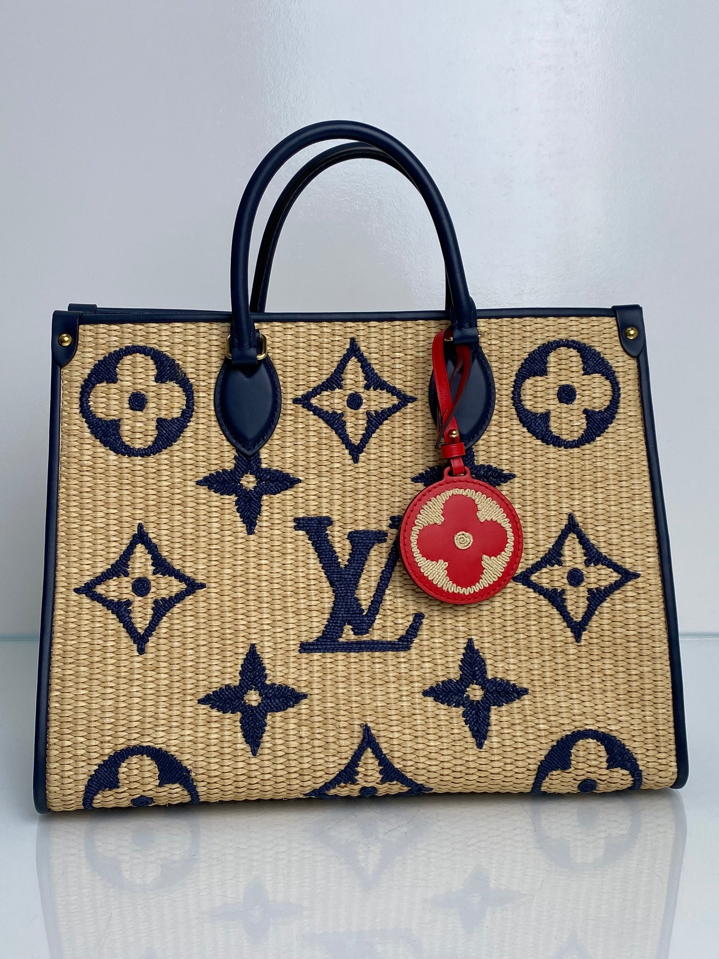 Louis Vuitton Tan & Navy Raffia On The Go Bag GHW