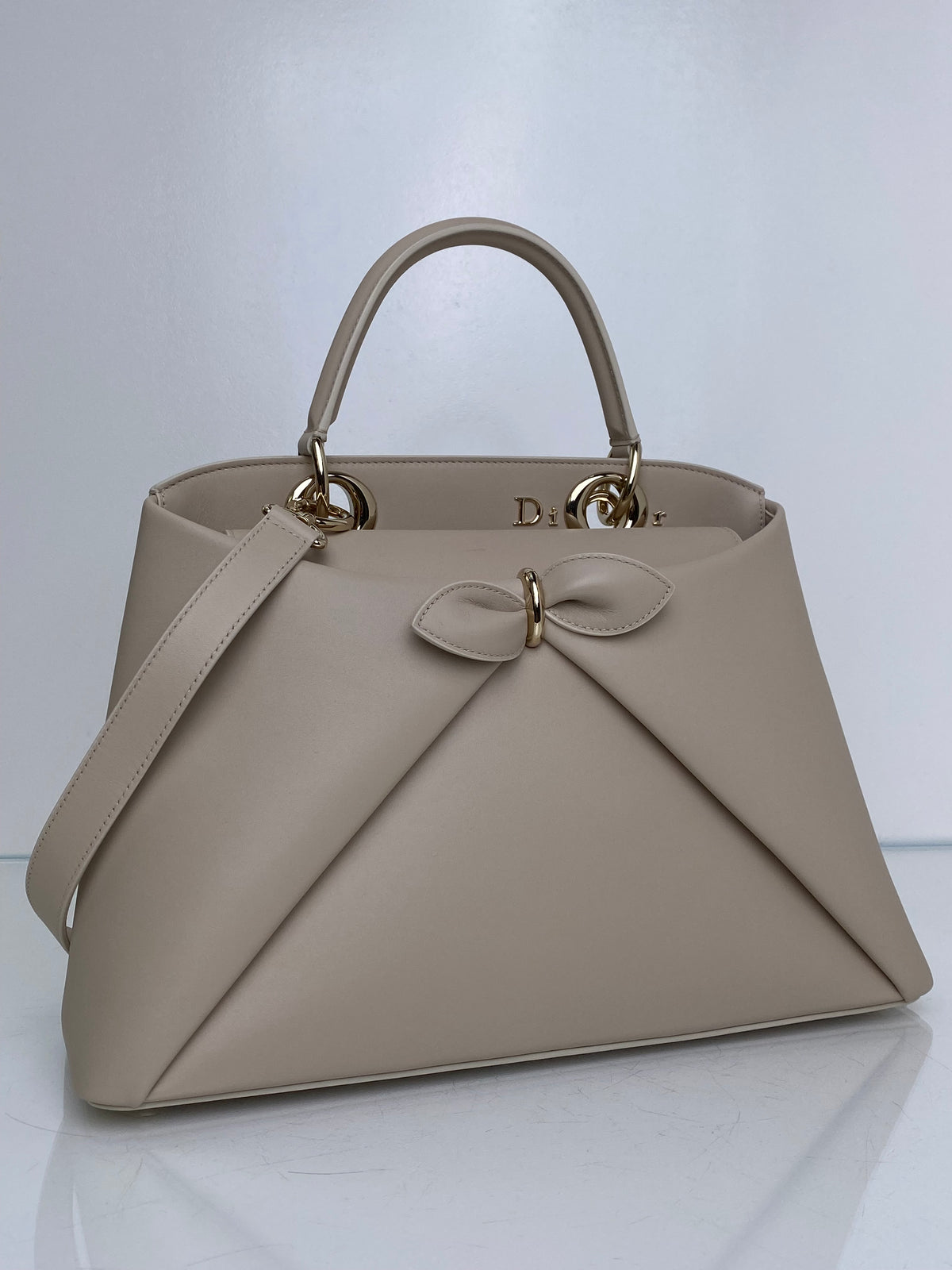 Dior Beige Leather Top Handle Cigale Bag GHW